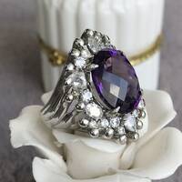 Cocktail Natural Amethyst Silver Ring Solid 925 Sterling Silver Ring US size 8 for Lady - Thumbnail 4
