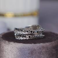 Natural Black Spinel and White Topaz 925 Sterling Silver Ring   ( US size 6 ) August and November Birthstone Ring for Women - Thumbnail 2