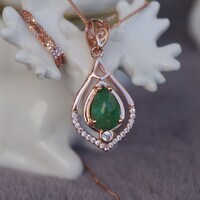 Natural Green Emerald Pendant 925 Sterling Silver Pendant Rose Gold Plating Zambian Emerald Jewlery - Thumbnail 1