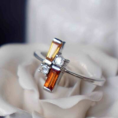 Unique --natural sapphire ring orange sapphire white sapphire jewelry 925 sterling silver ring  (us size 6 3/4 or 6.75) september birthstone