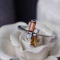 Unique --Natural Sapphire Ring Orange Sapphire White Sapphire Jewelry 925 Sterling Silver Ring  (US size 6 3/4 or 6.75) September Birthstone - Thumbnail 3