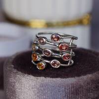 Stylish multi-color Sapphire Ring 925 Sterling Silver Rhodium Plated Yellow/Orange/Red/Purple Sapphire Sep. Birthstone US 5.5 Ring - Thumbnail 2