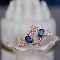Little Devils- Natural Blue Kyanite Earstuds 925 Sterling Silver Stud Earrings plated in Pink Gold - Thumbnail 1