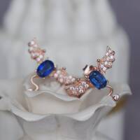 Little Devils- Natural Blue Kyanite Earstuds 925 Sterling Silver Stud Earrings plated in Pink Gold - Thumbnail 3
