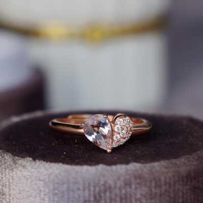 Natural pink morganite ring morganite heart ring 925 sterling silver  for girl friend ring for women as gift us size 5 3/4 or 5.75