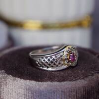 Exquisite-Small Natural Ruby Ring 925 Sterling Silver Ring August Birthstone Great Gift US size 5.25 or 5 1/4 Ring for Women - Thumbnail 3