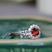 CZ Halo Natural Orange Spinel Ring 925 Sterling Silver Ring for Women Engagement Ring Anniversary Gift Birthday Gift US size 6.25 or 6 1/4 - Thumbnail 3