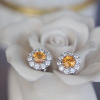 Sunflower-Fanta Garnet Spessartine Garnet Earstuds 925 Sterling Silver Stud Earrings Spessartine Garnet Earstuds for Women - Thumbnail 3