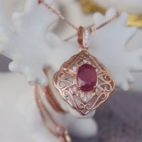 Natural Red Ruby Pendant 925 Sterling Silver Pendant Rose Gold Plating Red Ruby Jewelry for Women July Birthstone - Thumbnail 2