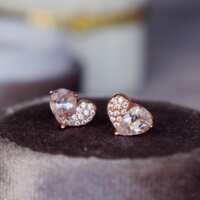 Heart -- Natural Pear Shape Faceted Morganite Earstuds/Morganite Earrings 925 Sterling Silver Earstuds  Morganite Set Morganite Jewelry - Thumbnail 2