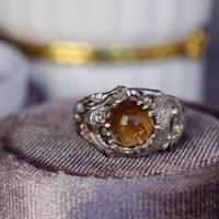 Oriental Dragon Natural Golden Rutilated Quartz Ring 925 Silver Ring US size 6 1/4 VERY COOL Designer Unisex Gift for Father or Boyfriend - Thumbnail 1