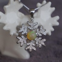 Snowflake --Opal Pendant Round Opal Cab/Gemstone Pendant/Play of color Opal/ Sterling Silver October Birthstone Opal Jewelry - Thumbnail 3