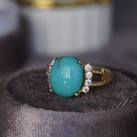 Natural Turquoise Ring 925 Sterling Silver Statement Ring US size 7.75  Gift for Anniversary for Birthday - Thumbnail 2