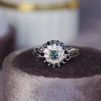 Devil's Eye-- Metalic Blue Natural Spinel Ring with White Topaz and Black Spinel  925 Sterling Silver Ring for Women US size 5 1/4 - Thumbnail 1