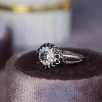Devil's Eye-- Metalic Blue Natural Spinel Ring with White Topaz and Black Spinel  925 Sterling Silver Ring for Women US size 5 1/4 - Thumbnail 3