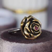 Natural Ruby Ring/Metallic Rose/ Rose Shape Ring/Gift for Women/925 Sterling Silver(US size 7) July Birthstone - Thumbnail 2