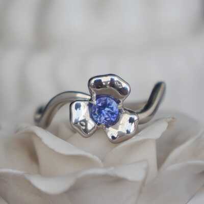 Flourish--natural tananite gem ring artistic flower shape 925 sterling silver ring  us size 7  for lady for girls anniversary birthday