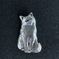 Silver Cat Brooch 925 Sterling Silver Simple Brooch Animal Pin Jewlery for Cat lover - Thumbnail 1