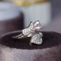 Artistic- Pear Shape Pink Morganite Ring 925 Sterling Silver Ring  Gift for Girlfriend Ring for Women US size 5 1/4 or 5.25 - Thumbnail 1