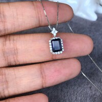 CZ Halo Natural Iolite Pendant 925 Sterling Silver Pendant Gift for Birthday for Girls(free silver chain gift) - Thumbnail 4