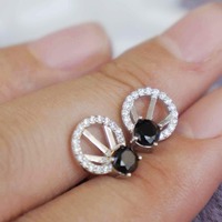 Anti-War Earstuds Natural Black Spinel Earstuds 925 Sterling Silver Stud Earrings One Pair - Thumbnail 3