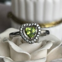 Heart Shape Natural Peridot Ring 925 Sterling Silver Ring with heart shape peridot US size 6.25 - Thumbnail 1