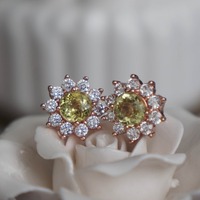 Natural Yellow Mali Garnet Earstuds 925 Sterling Silver Stud Earrings Plated in Pink Gold for Lady - Thumbnail 2