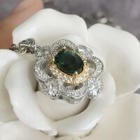 Natural Green Sapphire Pendant 925 Sterling Silver Pendant Green Sapphire Jewlery Two Tone Plating(stone is not perfect) - Thumbnail 4
