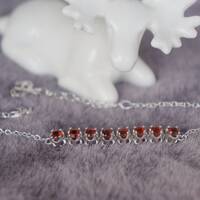 Beautiful Red Garnet Bracelet 925 Sterling Silver Chain Bracelet Gift for Anniversary for Birthday for Girls - Thumbnail 3