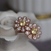 Daisy--Natural Yellow Sapphire Floral Earstuds 925 Sterling Silver Stud Earrings Plated with Rose Gold For Lady and Girl - Thumbnail 1