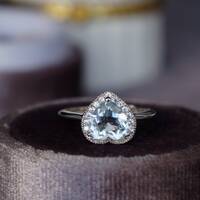 Heart Shape Natural Aquamarine Ring 925 Sterling Silver Blue Ring for Women Gift for Girls Heart Shape Popular US size 6 - Thumbnail 1