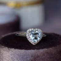 Heart Shape Natural Aquamarine Ring 925 Sterling Silver Blue Ring for Women Gift for Girls Heart Shape Popular US size 6 - Thumbnail 3