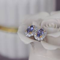 Elegant CZ Halo Natural Tanzanite Earstuds 925 Sterling Silver Stud Earrings Gift for girlfriend for Birthday - Thumbnail 2