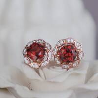 Beautiful Natural Red Garnet Earstuds 925 Sterling Silver Stud Earrings for Lady for Girl Beautiful Open Red Color - Thumbnail 2