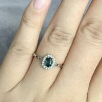 Simple Natural Teal Sapphire Ring 925 Sterling Silver Ring with Shell Pearl Halo September Birthstone Ring for Women US size 6.5 - Thumbnail 5