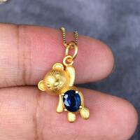 Hanging Bear Natural Kyanite Pendant 925 Sterling Silver Pendant Gift for Kid for Girlfriend - Thumbnail 5