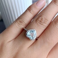 Heart Shape Natural Aquamarine Ring 925 Sterling Silver Blue Ring for Women Gift for Girls Heart Shape Popular US size 6 - Thumbnail 6