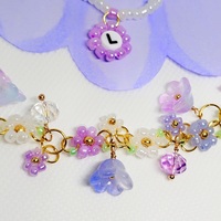  Purple Lily Bracelet Set with Glass beads, Gold Plated Wire and Clasp - Thumbnail 3