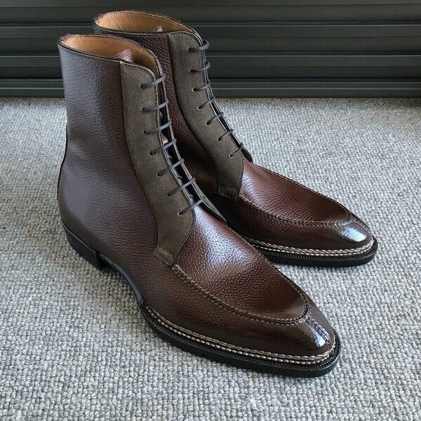 Brown Leather Norwegian Welted Ankle High Lace up Classic Dress Handmade Boot