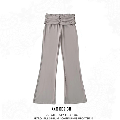 Pleated cuffed low-rise flared pants