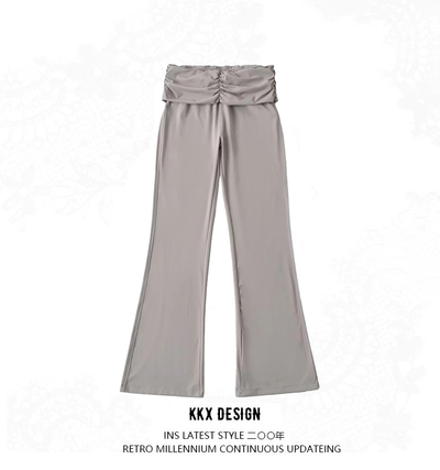Pleated cuffed low-rise flared pants