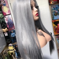 Silver Grey Lace Frontal Synthetic Wig - Thumbnail 2