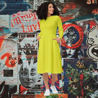 All-over print long sleeve midi dress