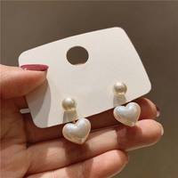 Heart and Pearl Earrings for Women Girls  - Thumbnail 2