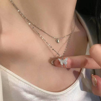 Shiny Butterfly Double Layer Cute Necklace Clavicle Chain For Women Girls - Thumbnail 5
