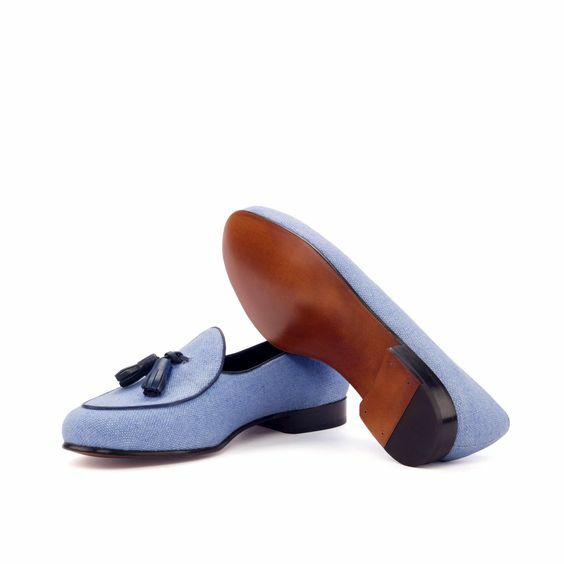 Handmade navy painted calf lining with leather sole shoes