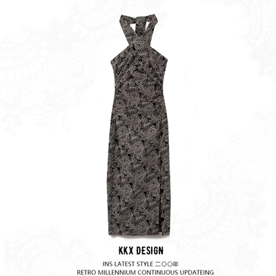 Temperamental and mature leaf embroidered midi dress