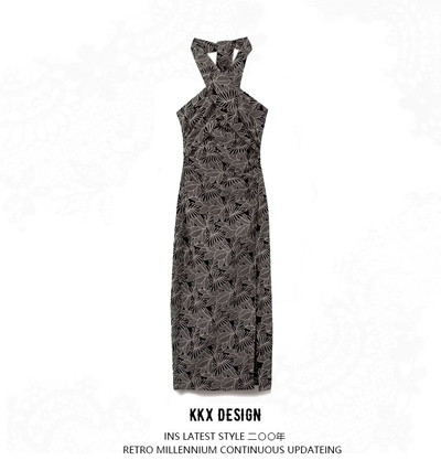 Temperamental and mature leaf embroidered midi dress