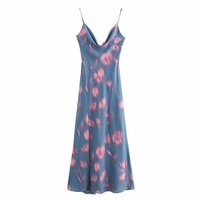 Drape Neck Printed High Waist Halter Long Dress - Thumbnail 2