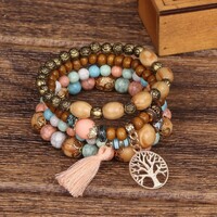 Bohemian style multi-layer bracelet set elastic wood bead bracelets - Thumbnail 10